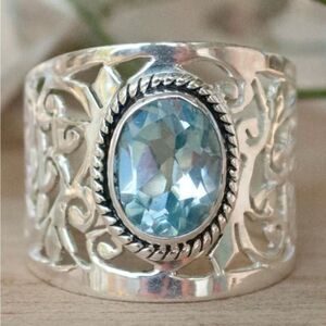 🩵 NEW & Unique Silver Filigree and Blue Gemstone Ring 🩵